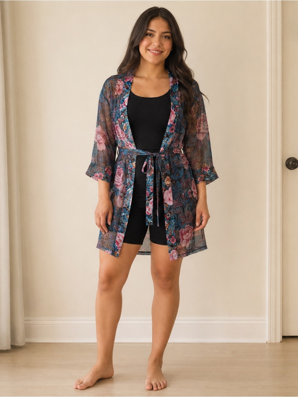 Vintage Victoria’s Secret Sheer Floral Chiffon Kimono Robe OS
